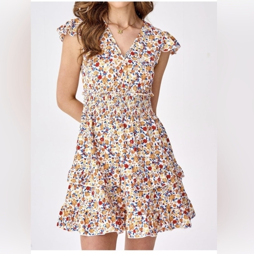 Women's Floral Ruffle Sleeve Sundress, XS